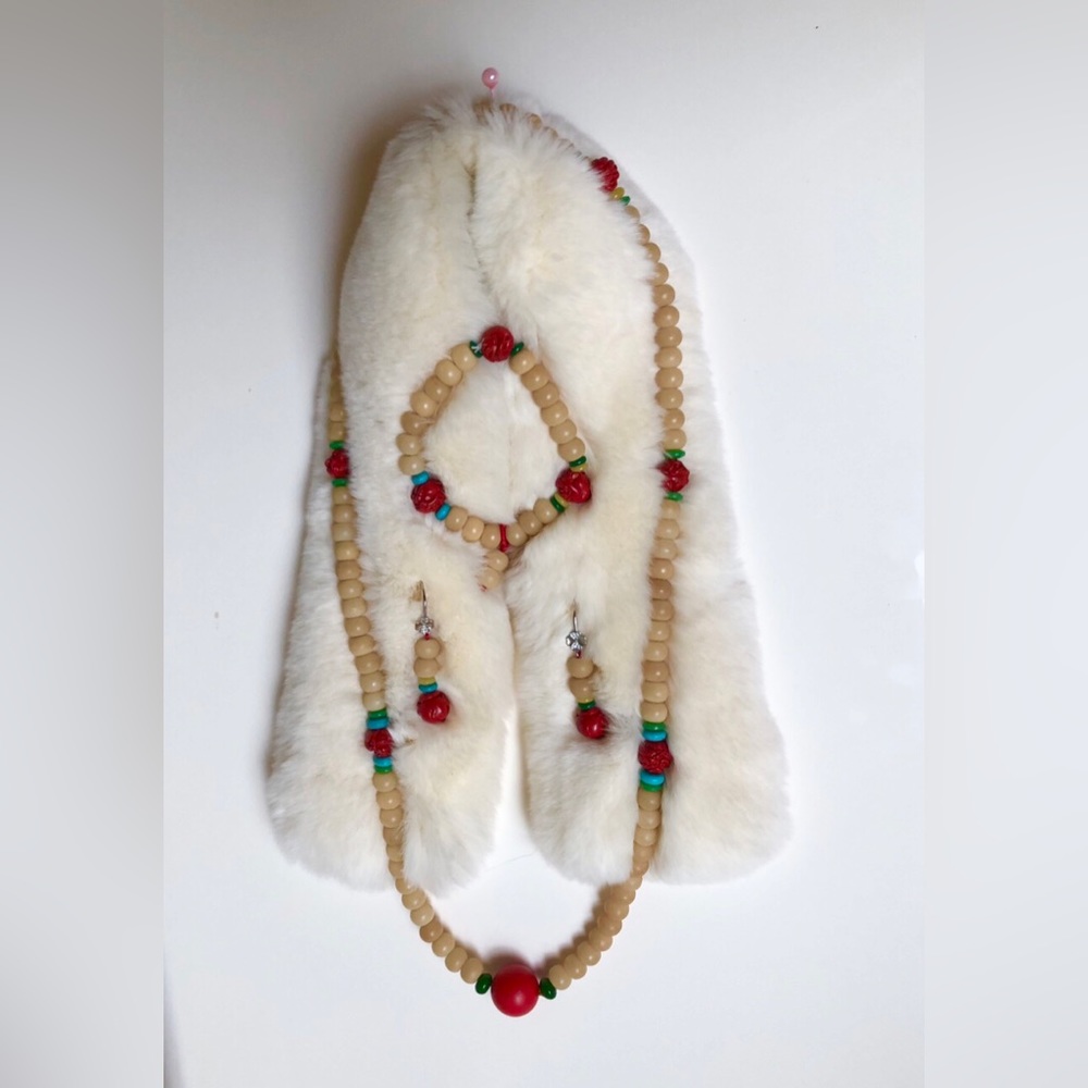 Bodhi and Vermilion Mahogany Bead Necklace.Bracelet.Earring Set